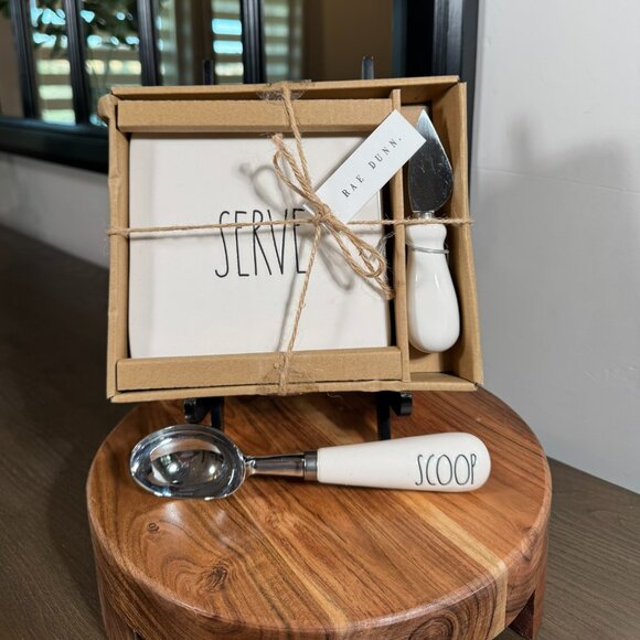 Rae Dunn ENTERTAINING DUO — SERVE Cheese Board (NIB) + SCOOP Ice Cream Scoop - Picture 2 of 4